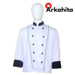 Baju Chef atau Baju Koki Lengan Panjang Putih Kombinasi CL102-1