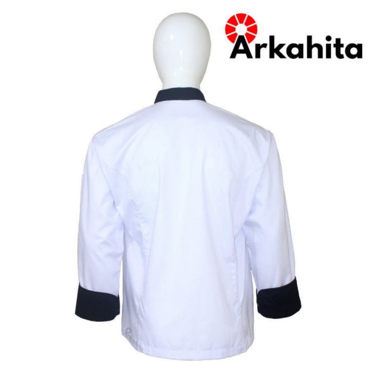 Baju Chef Lengan Panjang Putih  Lis  Hitam  Kombinasi 
