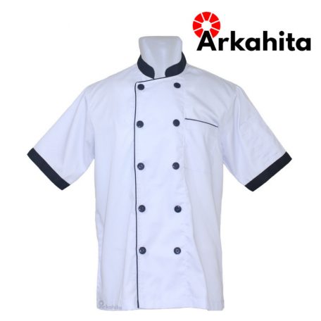 Baju Chef atau Baju Koki Lengan Pendek Putih Kombinasi CS103