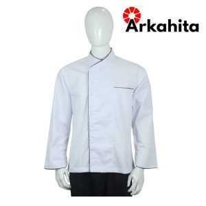 Baju Chef atau Baju Koki Lengan Panjang Putih Lis Hitam CL104-1