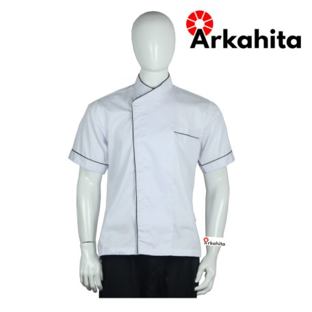 Baju Chef atau Baju Koki Lengan Pendek Putih Lis Hitam CS106-1