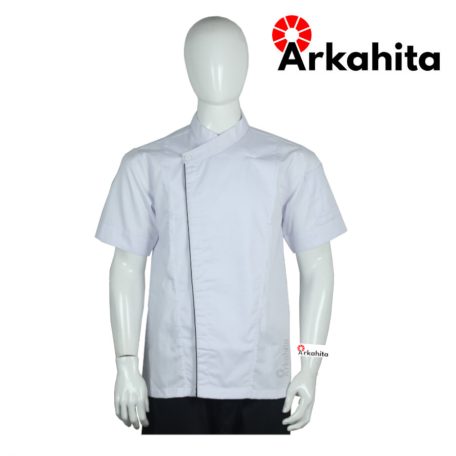 Baju Chef atau Baju Koki Lengan Pendek Putih Lis Hitam CS107-1