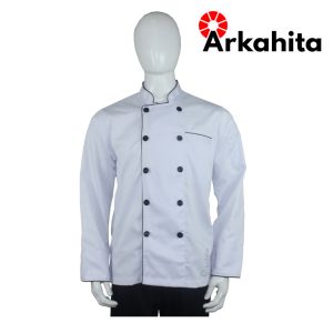Baju Chef atau Baju Koki Lengan Panjang Putih Lis Hitam CL105