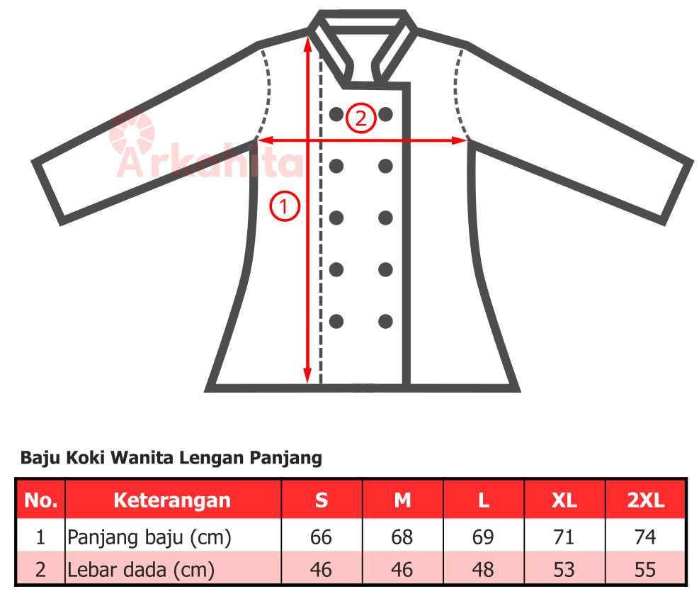 Cara Menentukan Ukuran Baju Koki Wanita Lengan Panjang Yang Sesuai